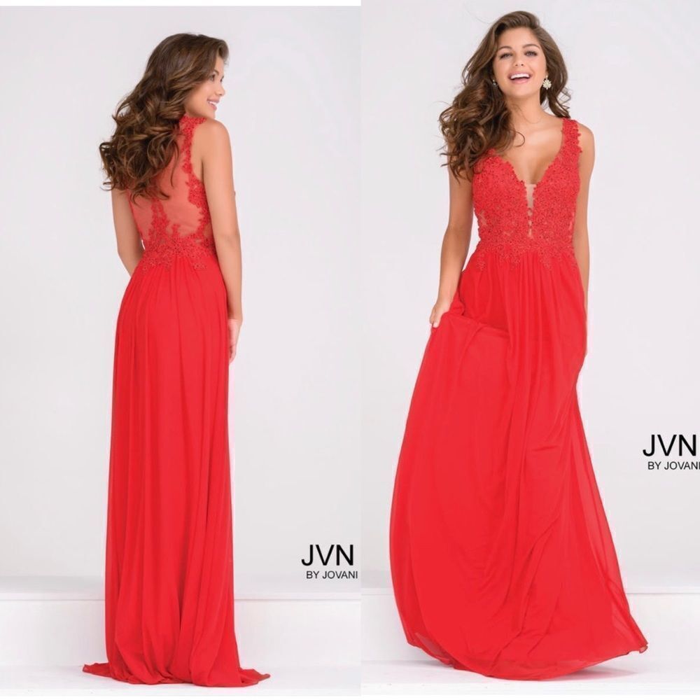 NEW JOVANI JVN41466 red sequins beads mesh panels formal maxi gown  dress 18